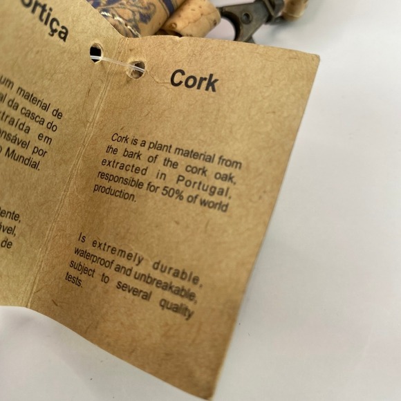 Natural Cork Wristlet Bag Pouch Eco Purse Tan Blue Floral Tile Portugal Made NWT - Picture 7 of 7